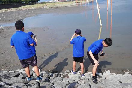 干潟観察をする受講生